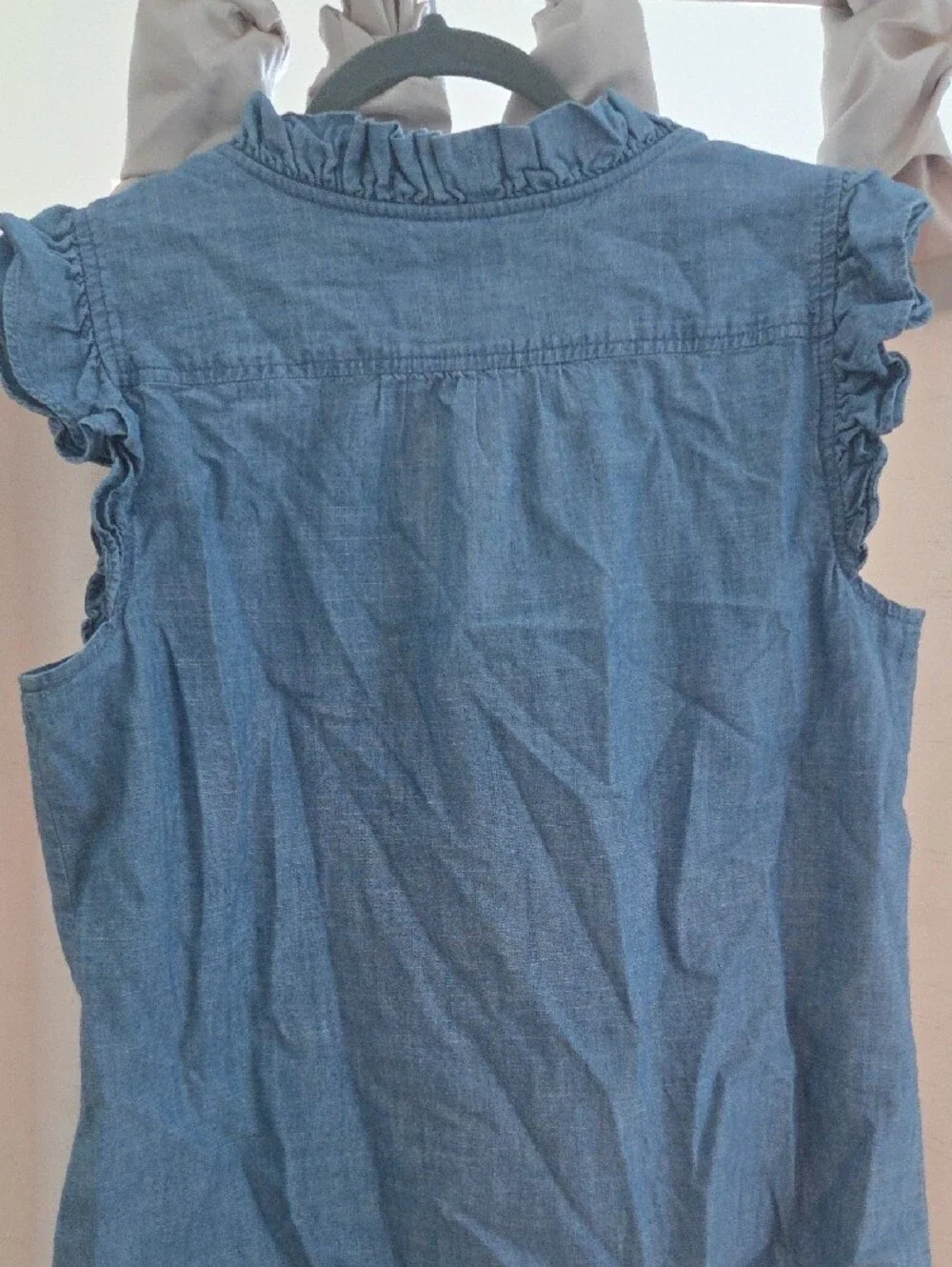 J. Crew Light Blue Chambray Ruffle Button-Front Sleeveless Top